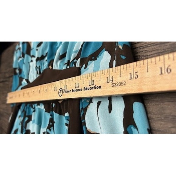 Apt 9 Turquoise Brown Midi Dress PS Floral Print Flutter Sleeve Stretch Artsy - Picture 6 of 16